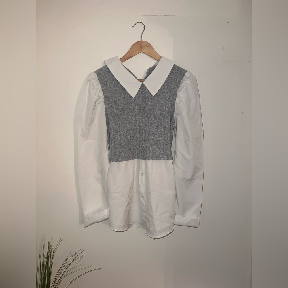 Gray and White Layered Blouse